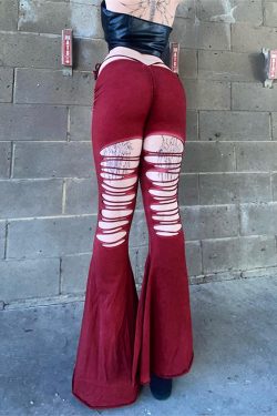 Red High Waist Hollow Mesh Flare Gothic Pants Sheer Lace Mesh Shorts Dark Academia Clothing Y2k Clothing Dark Gothic Lace Slacks Harajuku