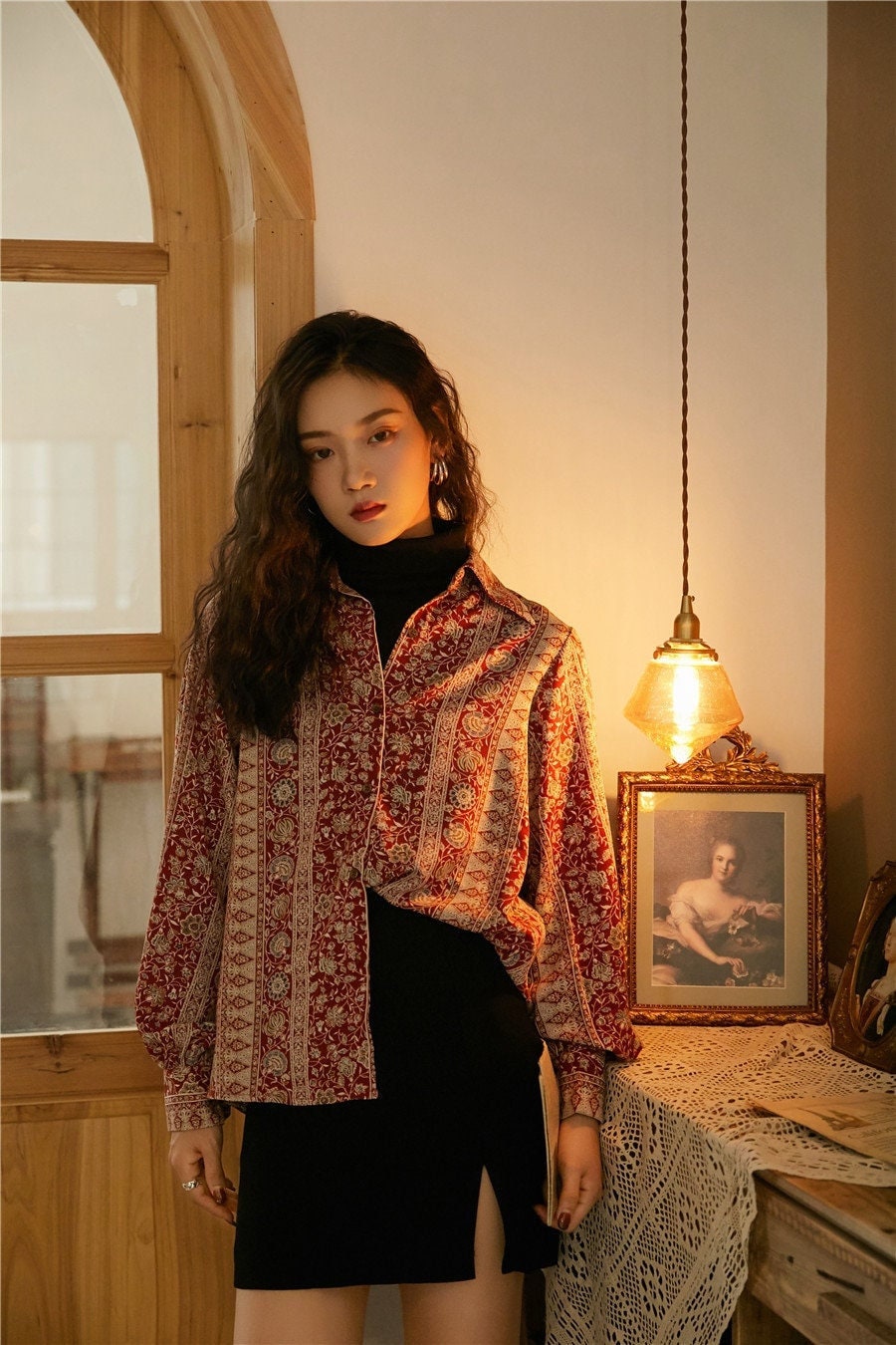 Retro Ethnic Shirt Vintage Style Academia Clothing For Women