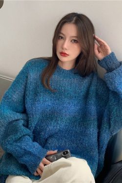 Retro Japanese Thick Sweater Loose Lazy Female Outer Wear Tie Dye Gradient Color Winter New Women Knitted Sweater Sweater