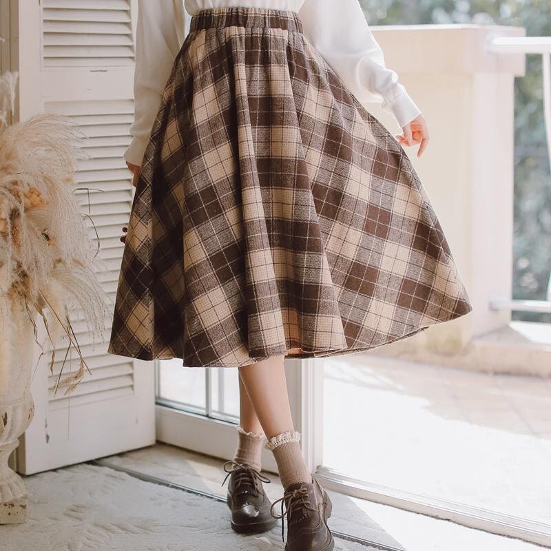 Retro Woolen Long Skirt Vintage Style Dark Academia Clothing Women