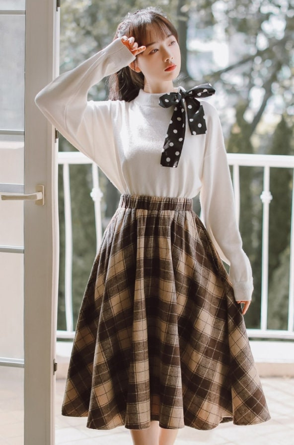 Retro Woolen Long Skirt Vintage Style Dark Academia Clothing Women