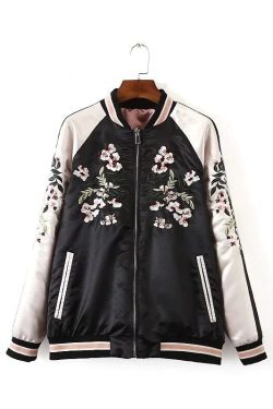 Reversible Embroidered Sukajan Jacket Sakura Cherry Blossoms Bomber Jacket For Women Japanese Souvenir