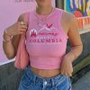 Ribbed Tank Top Women Pink Summer Casual Fitness Short Vest Candy Colors Y2k Sexy Knitted Off Shoulder Sexy Crop Top Clothes New