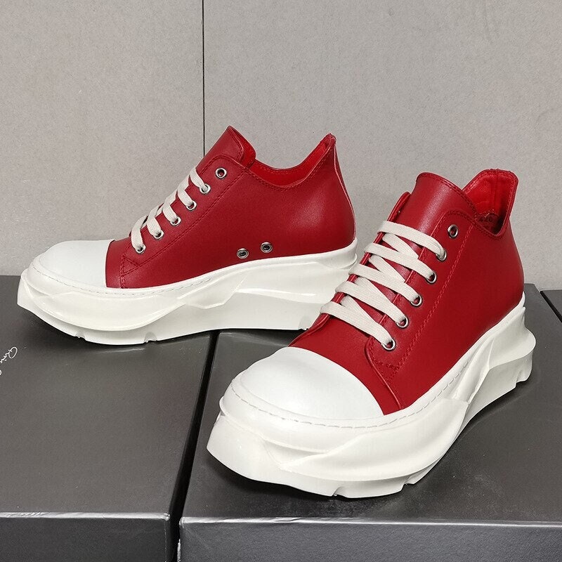 Rick Owens Red Leather Thick Bottom Shoes Men's Sneakers Shoes For Women Streetwear