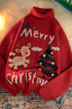 Rollkragen Weihnachten Pullover Winter Herbst Knit Y2k Modern Geschenk Gift Baum Rentier Tannenbaum Merry Christmas Jumper Sweatshirt Hoodie