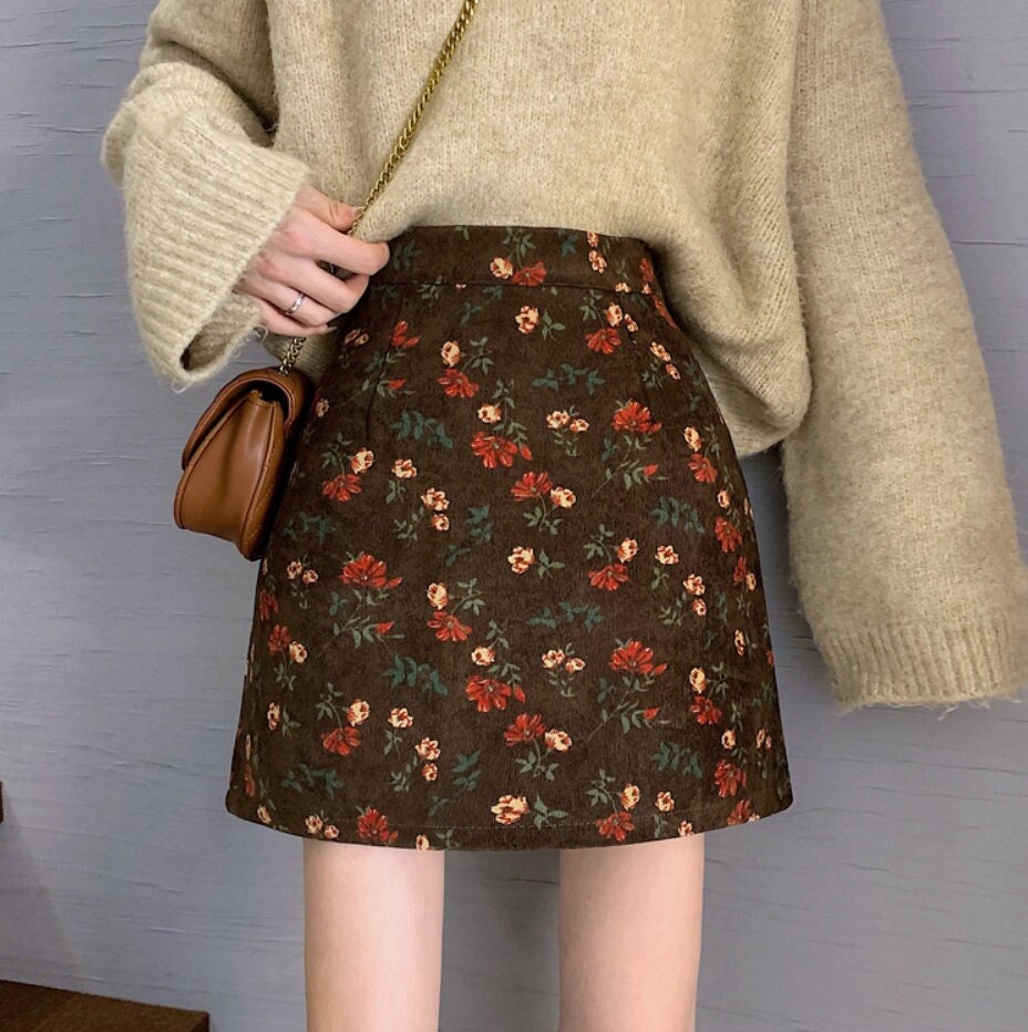 Romantic Floral Mini Skirt Retro Dark Academia Clothing For Women Vintage Style Cottagecore Goblincore Skirt