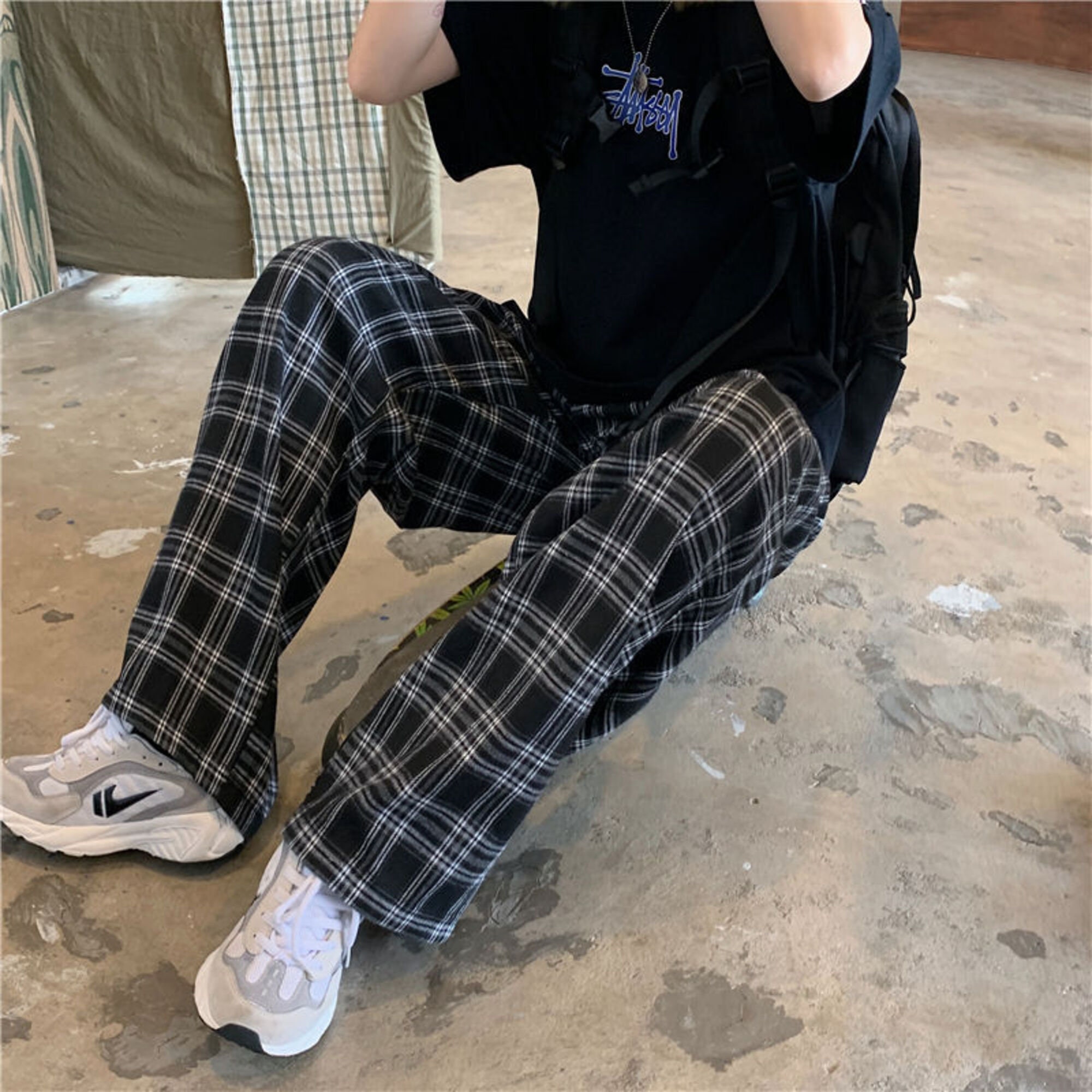 S 3xl Plaid Pants Women Casual Loose Wide Leg Trousers With Pocket Ins Retro Teens Straight Trousers Hip Hop Unisex Streetwear