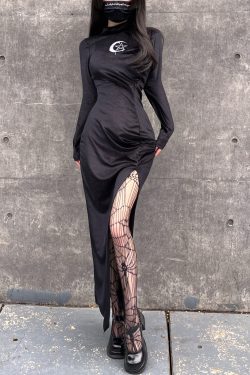 Sexy Chinese Velvet Dress Gothic Dark Long Sleeve Dress Vintage High Neck Split Dress Best Holiday Party Dress Egirl Gothic Harajuku Clothes