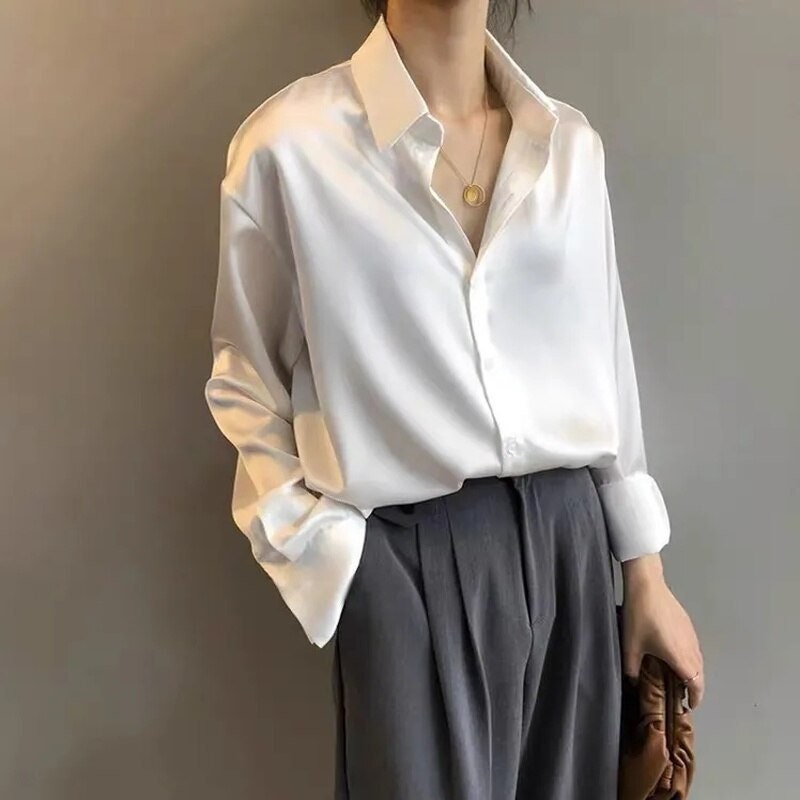 Silk Feminine Retro Blouse Shirt Dark & Light Academia Clothing Women Vintage Style Preppy Clothing