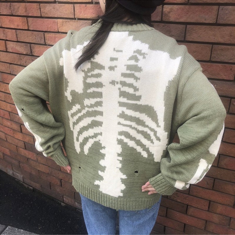 Skeleton Knit Distressed Hole Sweater Pullover Jumper Grunge Harajuku Streetwear Y2k Aesthetic