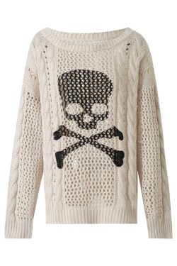 Skull Hollow Out Crochet Knit Pullover Gothic Punk Grunge Streetwear Y2k Clothing