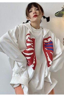 Skull Print Hooded Sweatshirt American Fashion Anime Men Women Zip Up Y2k Long Sleeve Hooded Jacket Lady Goth Loose Streetwear