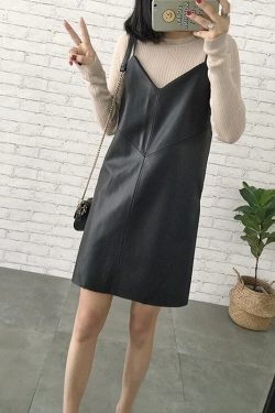 Sleeveless Aesthetic Pleated Backless Mini Dress Y2k Clothing Trendy Clothes New Women's Leather Dress Casual New V Neck Pu Leather Dresses