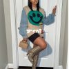 Smile � Women's Knitted Graphic Print Oversized Sweater Smiley Face Knitted Loose Fit Sweater Vest