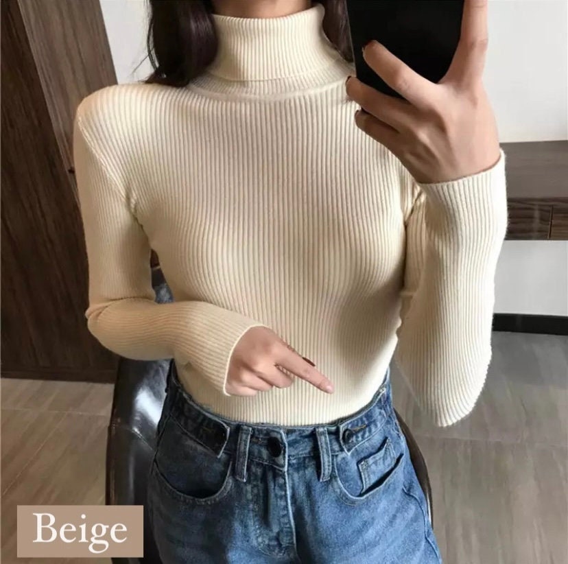 Soft Turtleneck Sweater Basic Knitted Pullover Aesthetic Ribbed Jumper Colorful Y2k Sweater Gifts For Her One Size Sweater