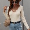 Solid Color V Neck Knitted Bodycon Sweater Knitting Long Sleeve Winter Sweater Fit Warm Sweater Outerwear Womens Gift For Her