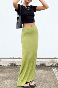 Solid Skirt Women Y2k Retro Straight Skirts Maxi E Girl Aesthetic High Waist Skinny Streetwear Bodycon Skirt