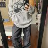 Spider Print Harajuku Thick Sweater Women Gothic Vintage Ripped Grunge Y2k Jumper Streetwear Korean Oversize Hiphop Pullover