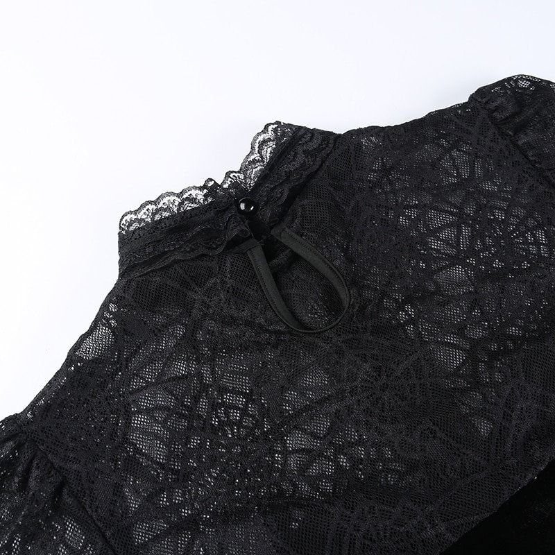 Spider Print Turtleneck Goth Crop Top & Y2k Clothing Grunge Fairycore Alt