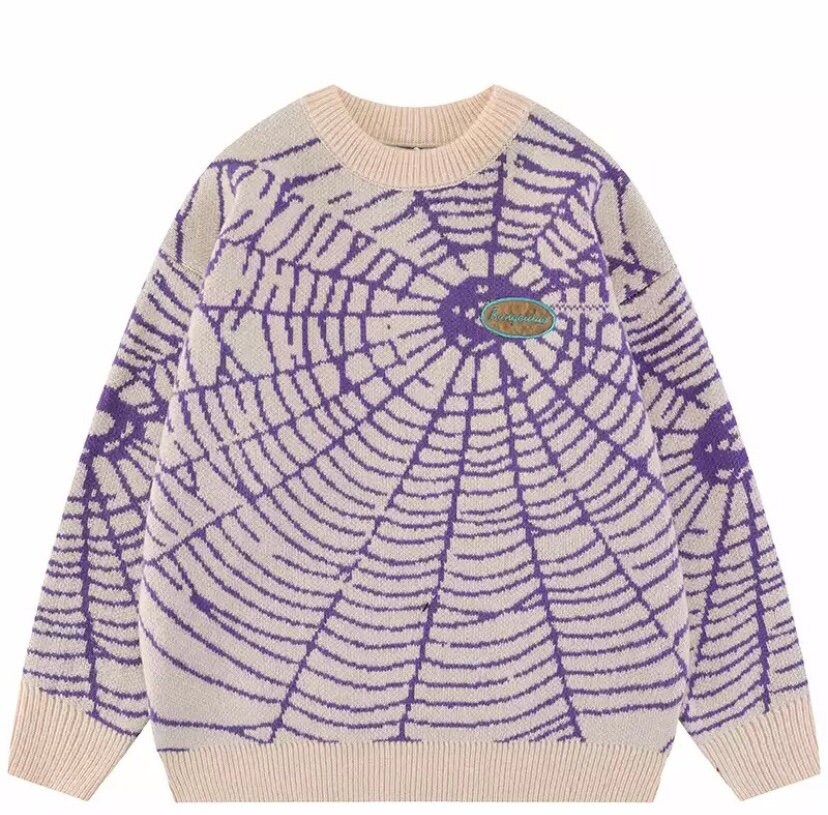 Spider Web Knitted Sweater Hipster Streetwear Hip Hop Loose Pullover Harajuku Sweatshirt Vintage Sweater Aesthetic Oversized Crewneck