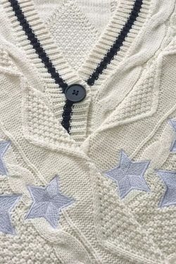 Star Embroidered Crewneck Cardigan Folklore Cardigan Swift Beige Holiday Cardigan Womens Christmas Sweatshirt Vintage Chunky Knit Cardigan