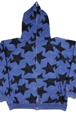 Star Print Zip Up Hoodie Y2k Sweatshirt Aesthetic Sweatshirt Fairycore Grunge Jacket Y2k Fashion Streetwear Hoodie Hooded Tops