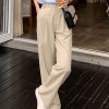 Straight Wide Leg Brown Pants Vintage Female High Waist High Rise Casual Long Brown Pants White Beige Trousers Women