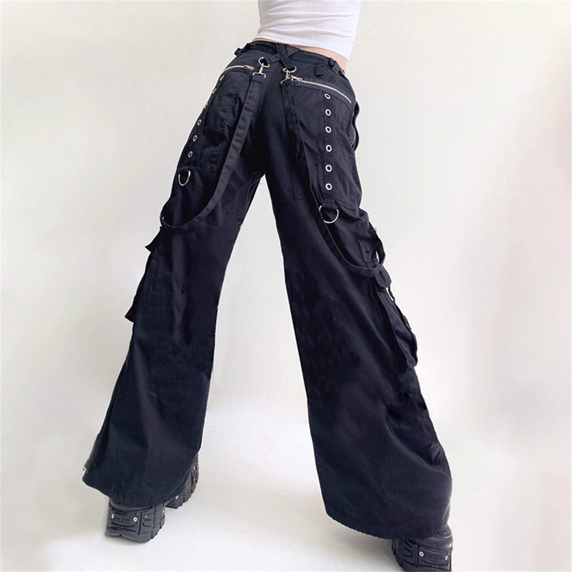 Street Design Printed Pants Casual Pants Harujuku Ribbon Pocket Pants Dark Hip Hop Woven Pants Gothic Loose Pants Fashionable Punk Pants