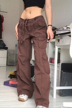 Street Trendy Women's Wear Casual Jeans Y2k Clothes Loose Drawstring Belt High Waist Pocket Gray Wide Leg Denim Trousers