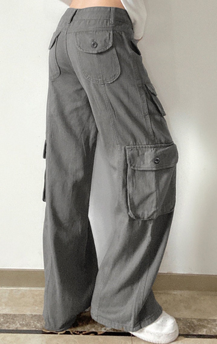 Street Trendy Women's Wear Casual Jeans Y2k Clothes Loose Drawstring Belt High Waist Pocket Gray Wide Leg Denim Trousers