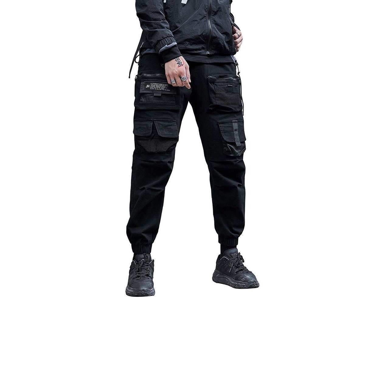 Streetwear Cyberpunk Harajuku Dark Green Cargo Pants For Men Urban Fashion Casual Slim Fit Joggers