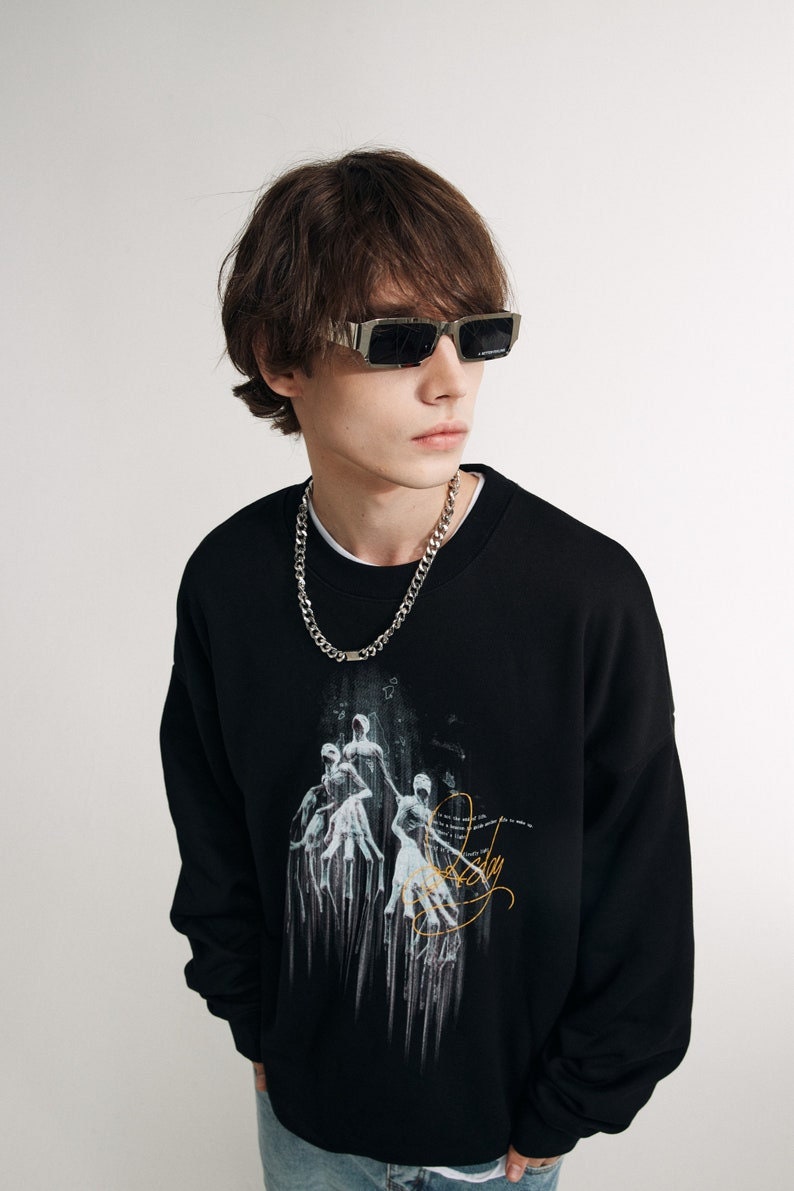 Streetwear Evolving Human Race Graphic Pullover Urban Fashion Fleece Dark Gothic Sweatshirt