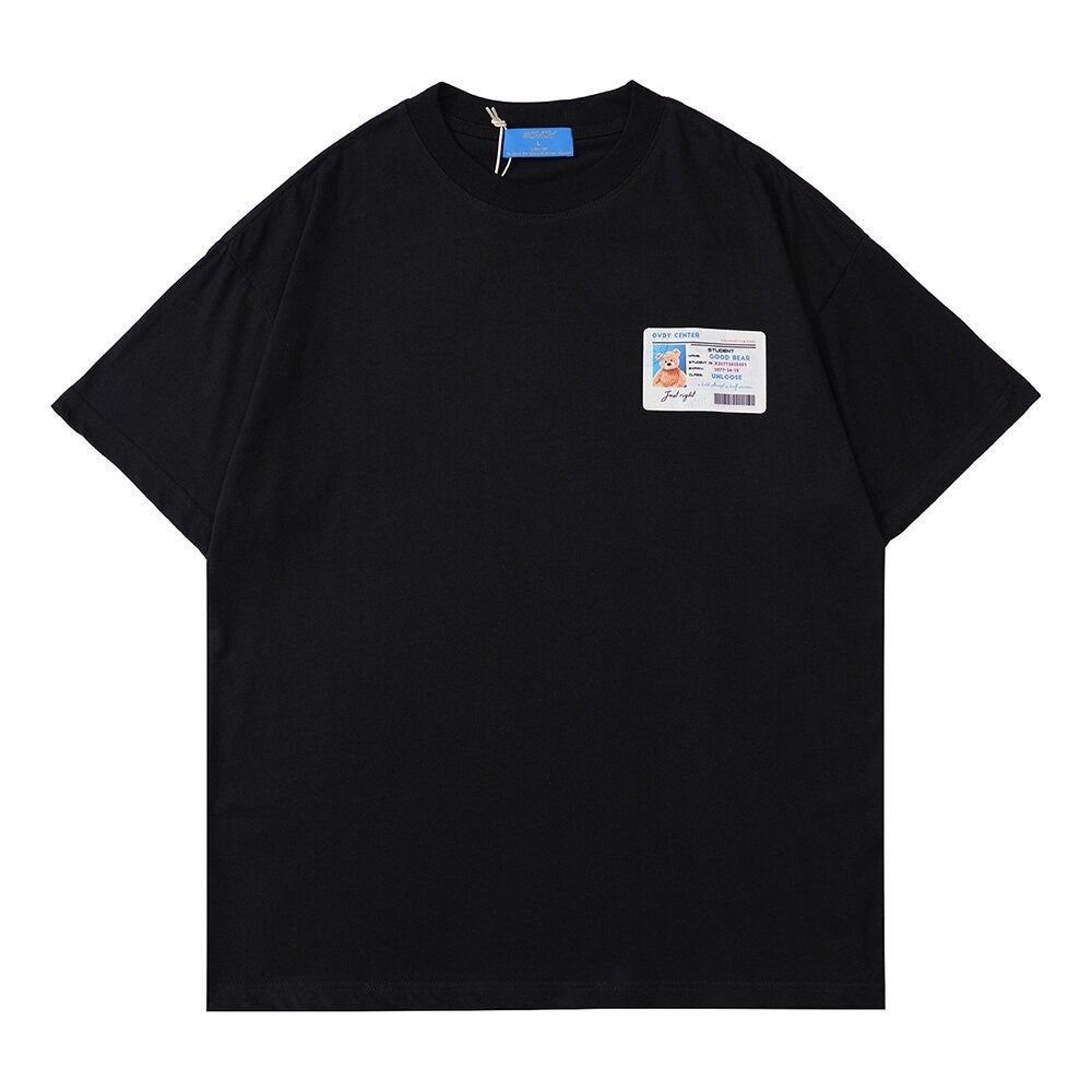 Streetwear Fashion Bear Driver License Graphic Tee Shirt Summer Casual Black Short Sleeve T Shirt