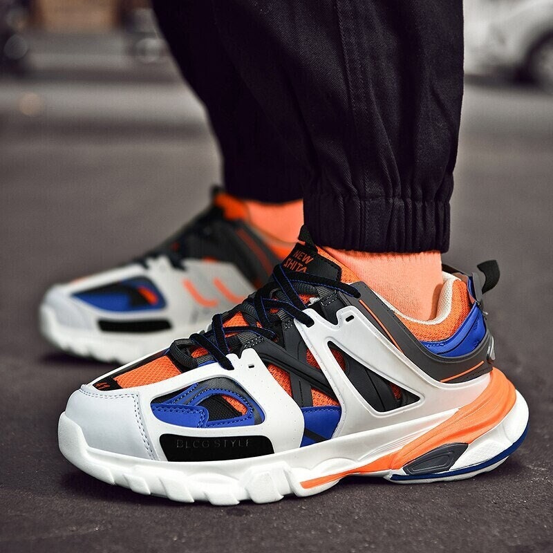 Streetwear Fashion Breathable Orange Tie Sneakers Urban Casual Sports Athletic Walking Shoes