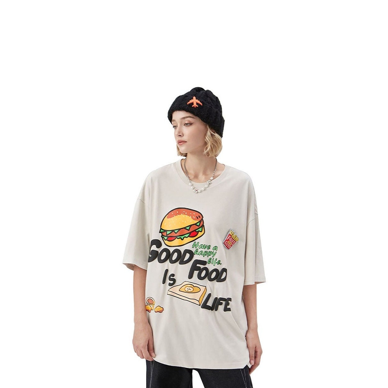 Streetwear Fashion Food Is Life Artwork Printed Tee Shirt Summer Casual Short Sleeves Graphic Beige T Shirt
