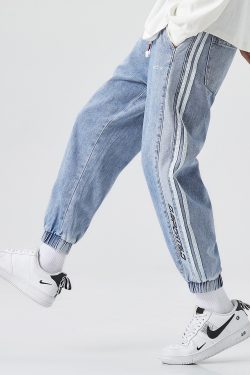 Streetwear Fashion Men's Light Blue Jeans Urban Casual Denim Joggers