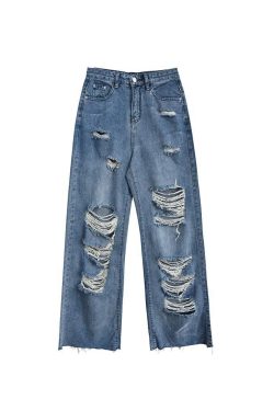 Streetwear Straight Pants Ladies Ripped Jeans High Waist Loose Wide Leg Pants Ladies Jeans Y2k Summer Plus Size High Street Jean