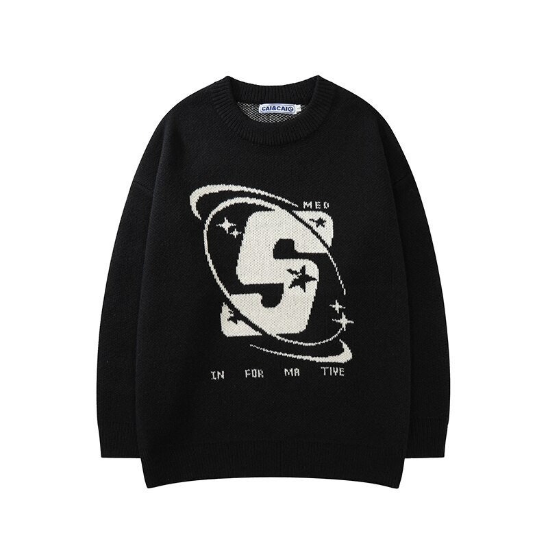 Streetwear Sweater Vintage Sweater Printed Sweater Emo Grunge Harajuku Gothic Jumper Spider Print Pullover Fleece Knitted Top Women's Y2k