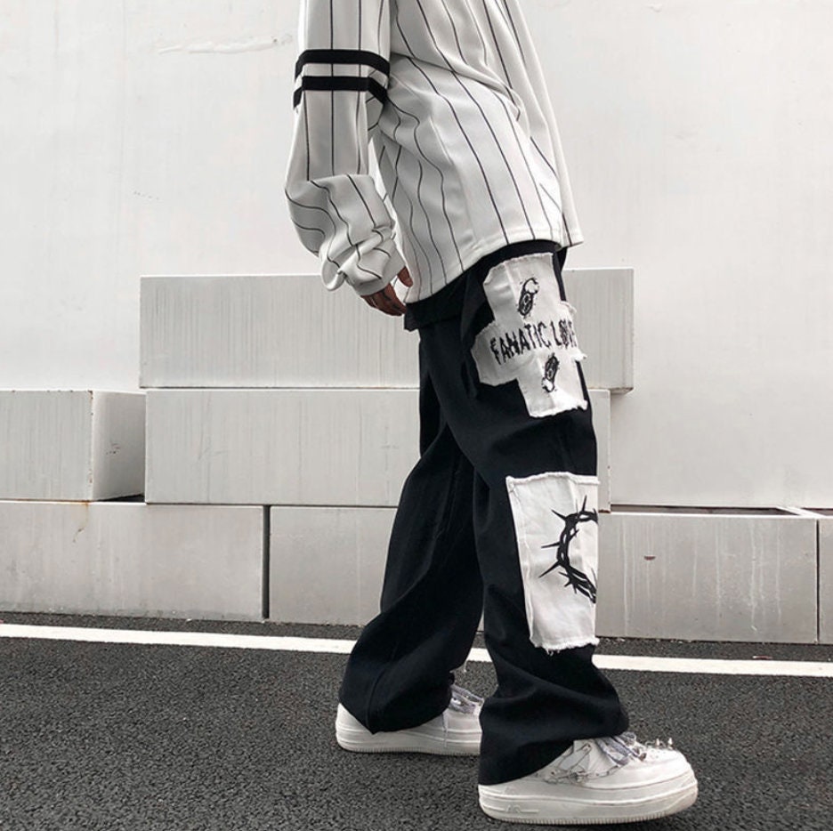 Streetwear Trendy Y2k Blank Oversized Cotton Men Cargo Baggy Denim Style Jean Goth Hip Hop Pant Trousers Gothic Jogger Jeans Cargo