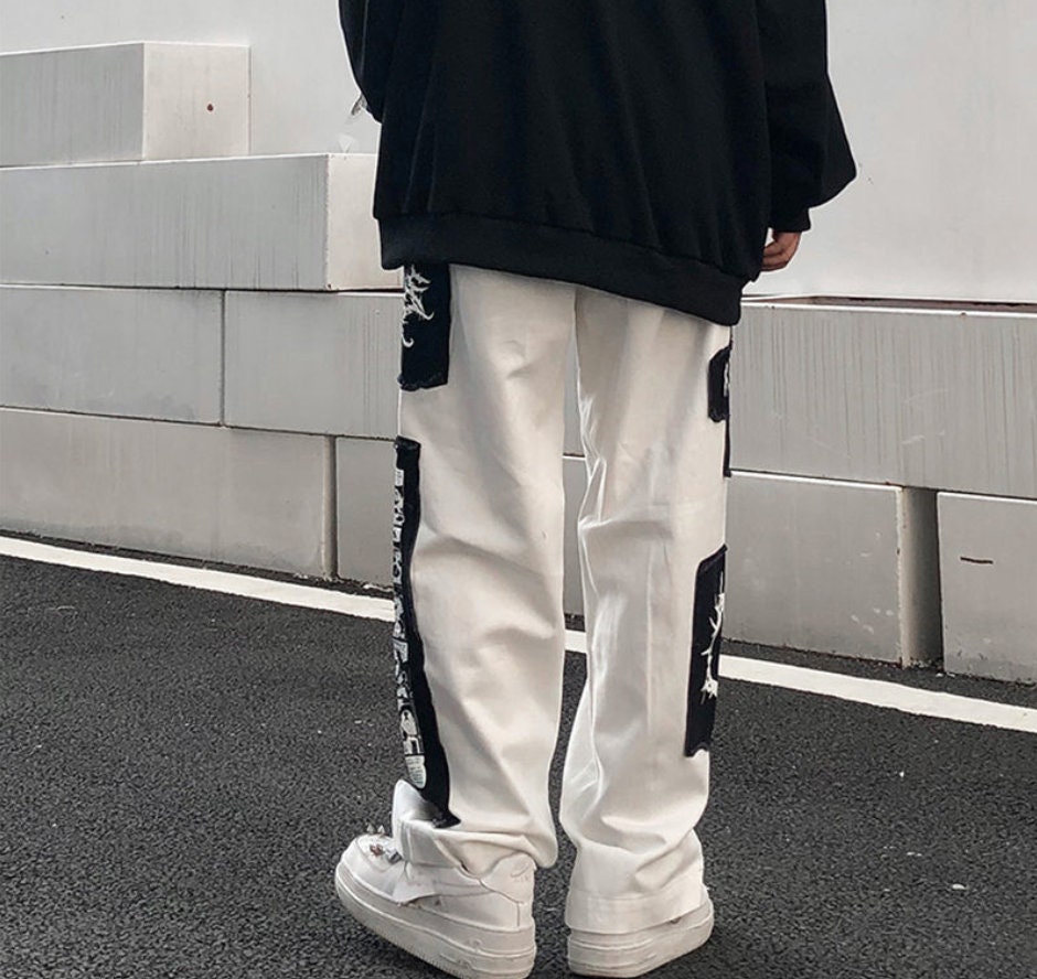 Streetwear Trendy Y2k Blank Oversized Cotton Men Cargo Baggy Denim Style Jean Goth Hip Hop Pant Trousers Gothic Jogger Jeans Cargo