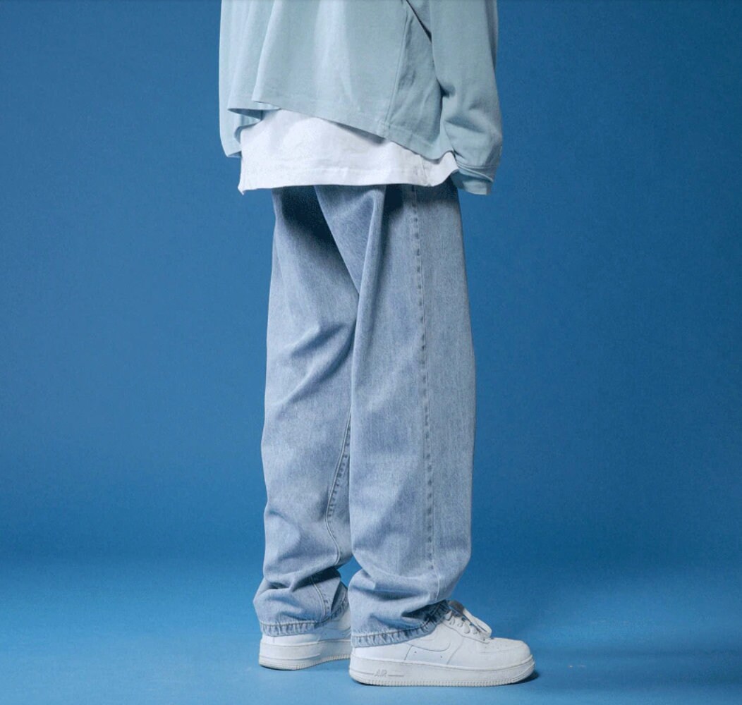 Streetwear Trendy Y2k Blank Oversized Cotton Men Hip Hop Baggy Denim Style Jean Casual Barcode Pant Trousers Bottoms Jogger Jeans Cargo