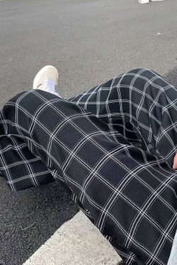 Streetwear Trendy Y2k Checked Oversized Cotton Men Hip Hop Baggy Black White Style Newschool Pant Trousers Bottoms Hiphop Cargo