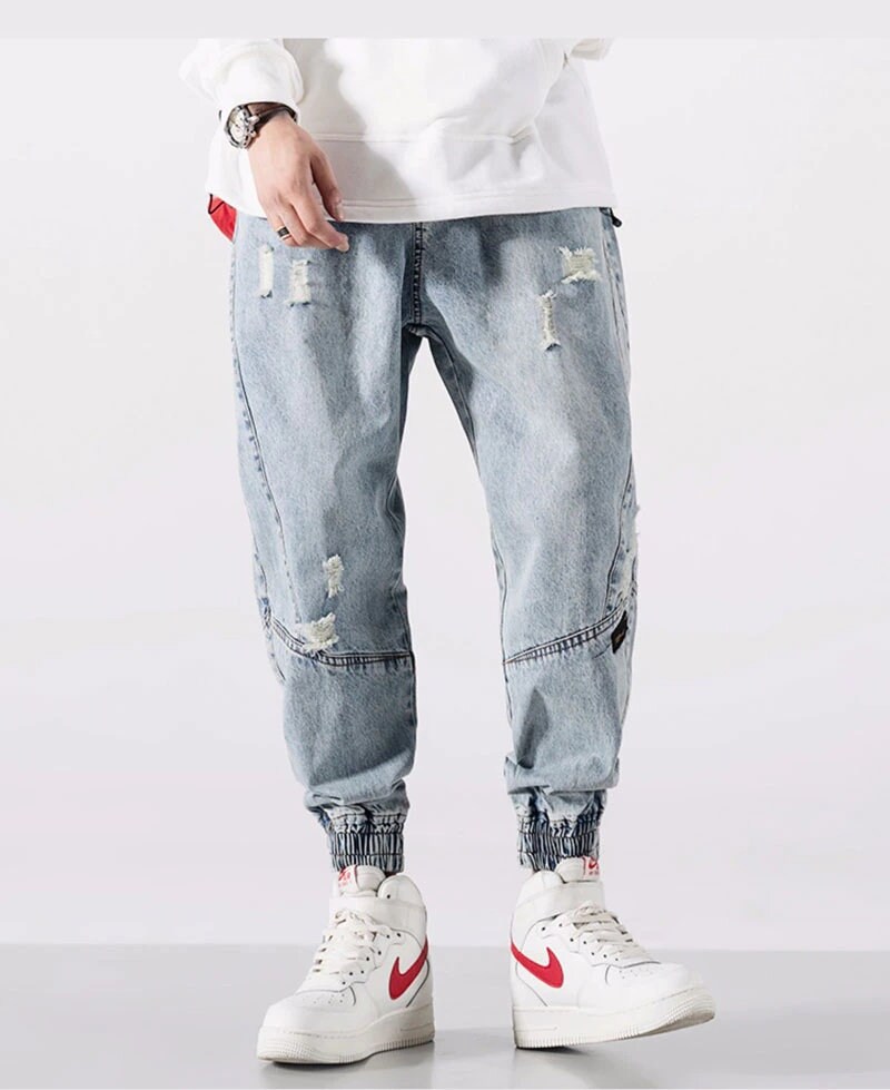 Streetwear Trendy Y2k Hose Oversized Cotton Men Hip Hop Baggy Denim Style Newschool Barcode Pant Trousers Bottoms Jogger Elastic Cargo