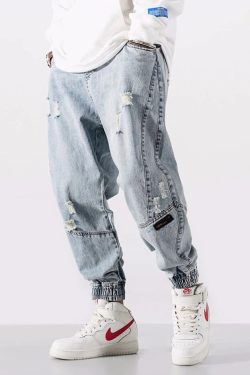 Streetwear Trendy Y2k Hose Oversized Cotton Men Hip Hop Baggy Denim Style Newschool Barcode Pant Trousers Bottoms Jogger Elastic Cargo