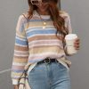 Stripe Knitted Pullover Sweater Knitting Long Sleeve Winter Sweater Fit Warm Sweater Outerwear Womens Gift For Her