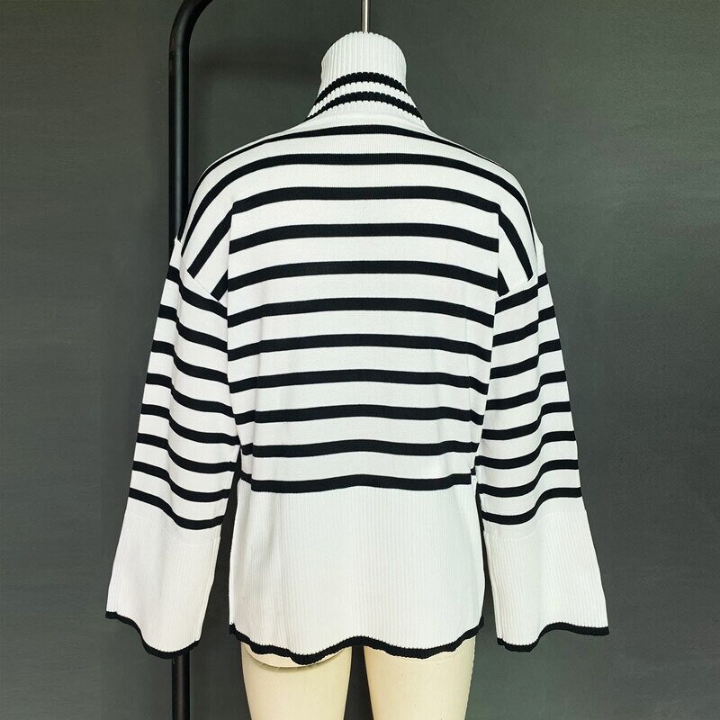 Striped Black And White Sweater Minimalistic Sweater Vintage Turtleneck Sweater Y2k Sweater Korean Style Sweater