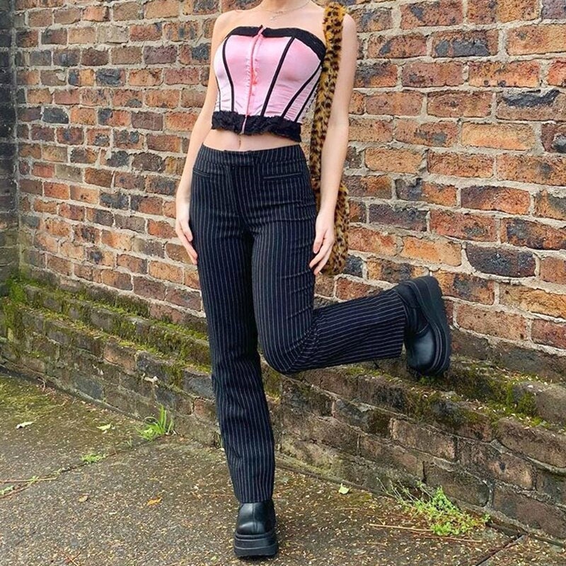 Striped Skinny Suit Pants & High Waisted Goth Pants Grunge Punk