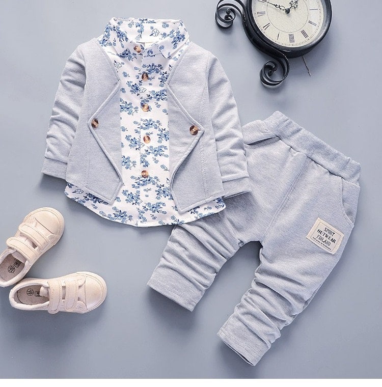 Stylish Baby Boy Outfit With Blue Floral Faux Pants Ring Bearer Outfit Wedding Outfit Formal Pants Trendy Toddler Suit Spring Autumn