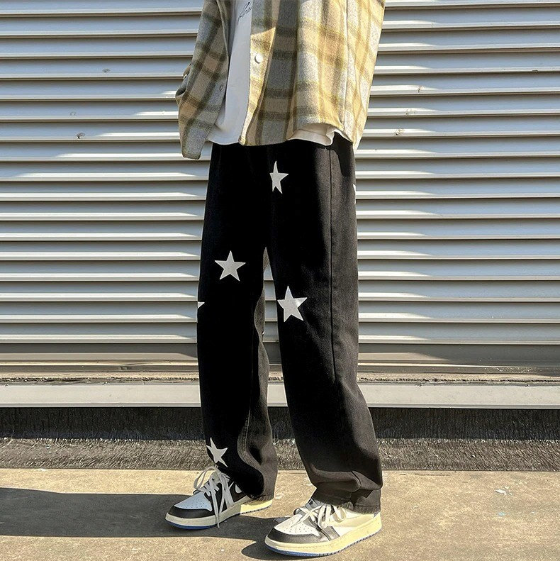 Stylish Y2k Star Themed Streetwear Jeans 2 Colours