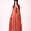 Summer Cotton Dress Soft Casual Loose Tunics Buttons Sleeveless Robes Maxi Dresses Customized Dress Plus Size Clothing Linen